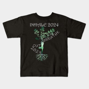 Happy New Year 2024 Breathe Out 2023 Inhale 2024 Kids T-Shirt